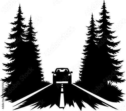 black silhouette of a car on bridge ,car, road, auto, vehicle, automobile, transportation, speed, transport, drive, traffic, travel, driving, tree, street, sport, nature, white, fast, wheel, winter