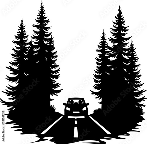 car in the forest, car, truck, vector, icon, transport, vehicle, transportation, illustration, auto, cartoon, road, design, automobile, delivery, sign, silhouette, symbol, trailer, traffic, bus, tract