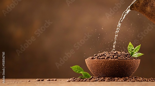 Coffee Beans Water Pouring Freshness Aroma Brewing