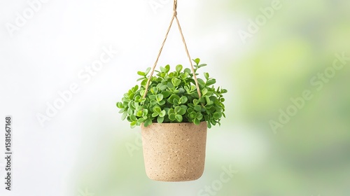 Hanging Potted Plant with Green Leaves