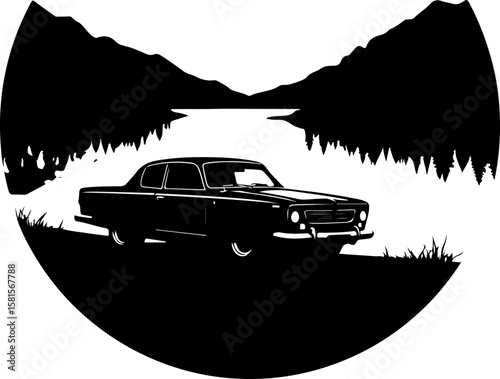 black silhouette of a car on bridge ,car, road, auto, vehicle, automobile, transportation, speed, transport, drive, traffic, travel, driving, tree, street, sport, nature, white, fast, wheel, winter