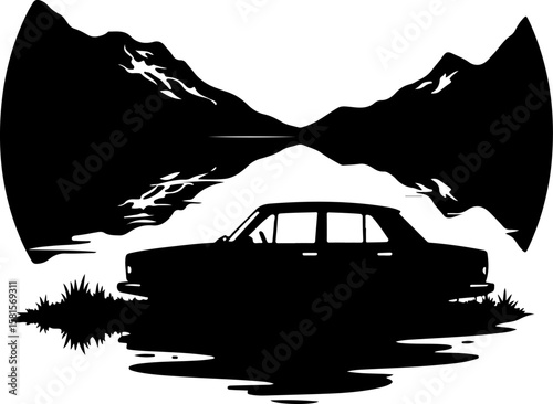 car in the forest, car, truck, vector, icon, transport, vehicle, transportation, illustration, auto, cartoon, road, design, automobile, delivery, sign, silhouette, symbol, trailer, traffic, bus, tract