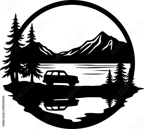car in the forest, car, truck, vector, icon, transport, vehicle, transportation, illustration, auto, cartoon, road, design, automobile, delivery, sign, silhouette, symbol, trailer, traffic, bus, tract