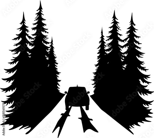 car in the forest, car, truck, vector, icon, transport, vehicle, transportation, illustration, auto, cartoon, road, design, automobile, delivery, sign, silhouette, symbol, trailer, traffic, bus, tract