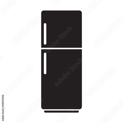 Simple black silhouette of a two door refrigerator icon on a white background