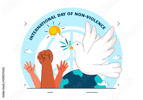 International Day of Non-Violence Vector Illustration on October 2nd, for a Culture of Peace, Tolerance, and Understanding in a Flat Design Background