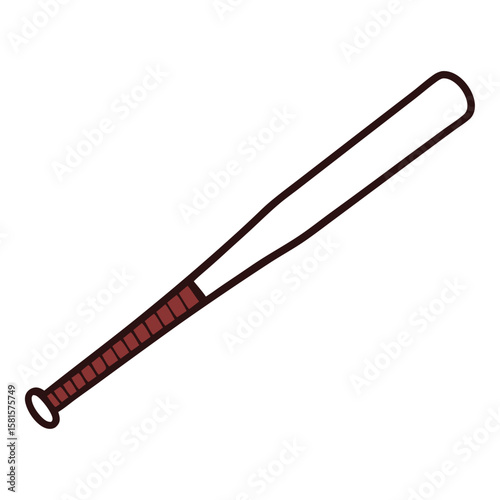 A cartoon baseball bat is ready for the game, standing out on a bright white background for sporting events.
