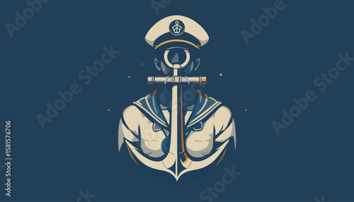 Vector icon of a sailor with anchor and cap