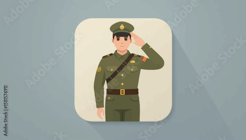 Flat icon of a soldier in uniform saluting