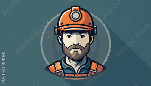 Flat vector icon of a factory worker with helmet and gear