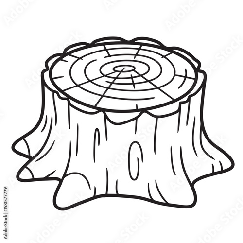 Simple cartoon illustration of a detailed tree stump isolated on a white background
