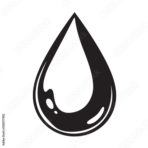 Single black and white water drop isolated on a white background vector illustration