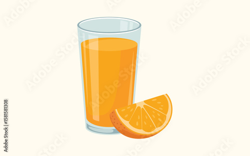Refreshing glass of orange juice with a slice of fresh orange