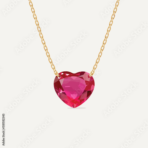 Elegant gold chain necklace featuring a sparkling faceted ruby gemstone in a heart shape