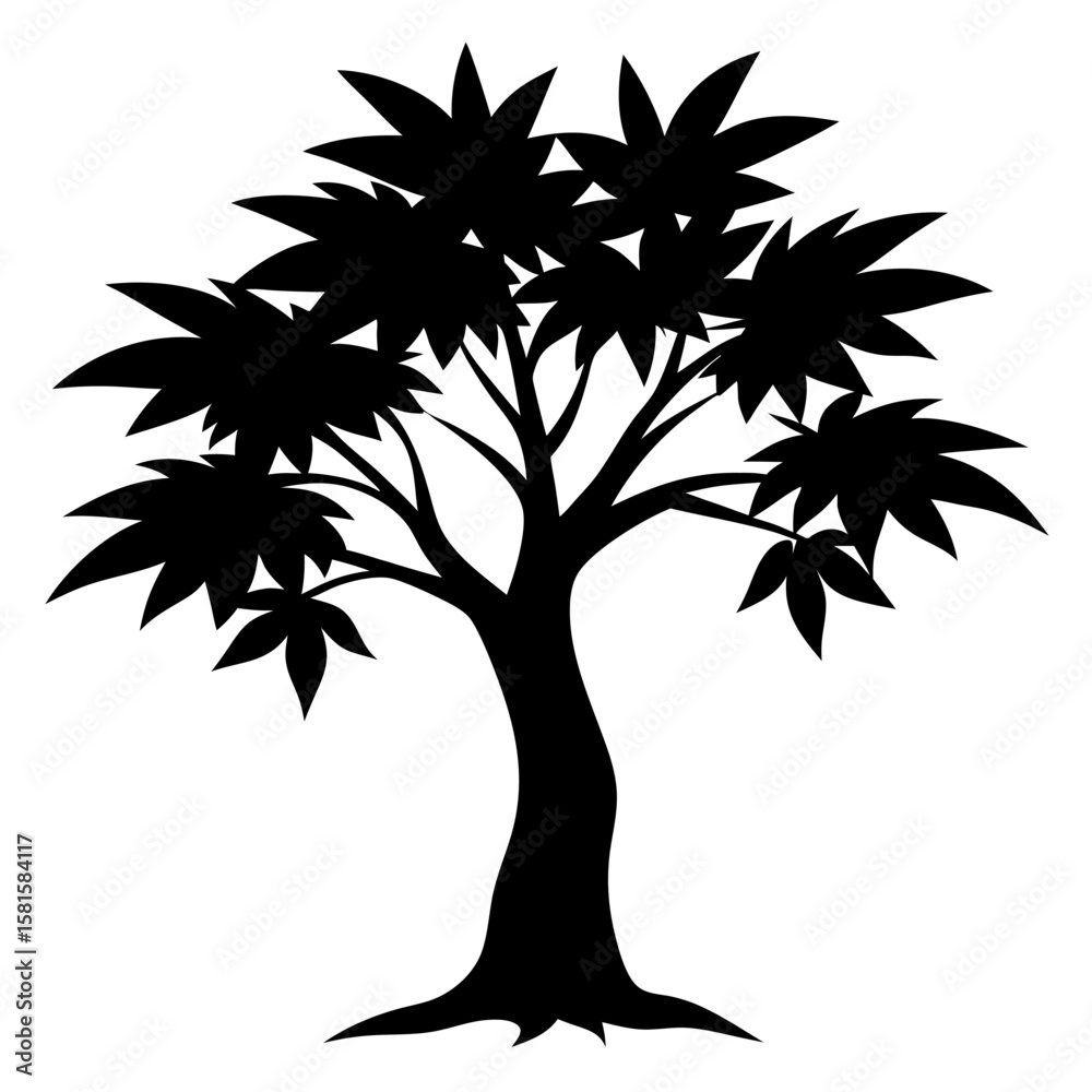 Obraz premium Neem Tree Silhouette on White Background