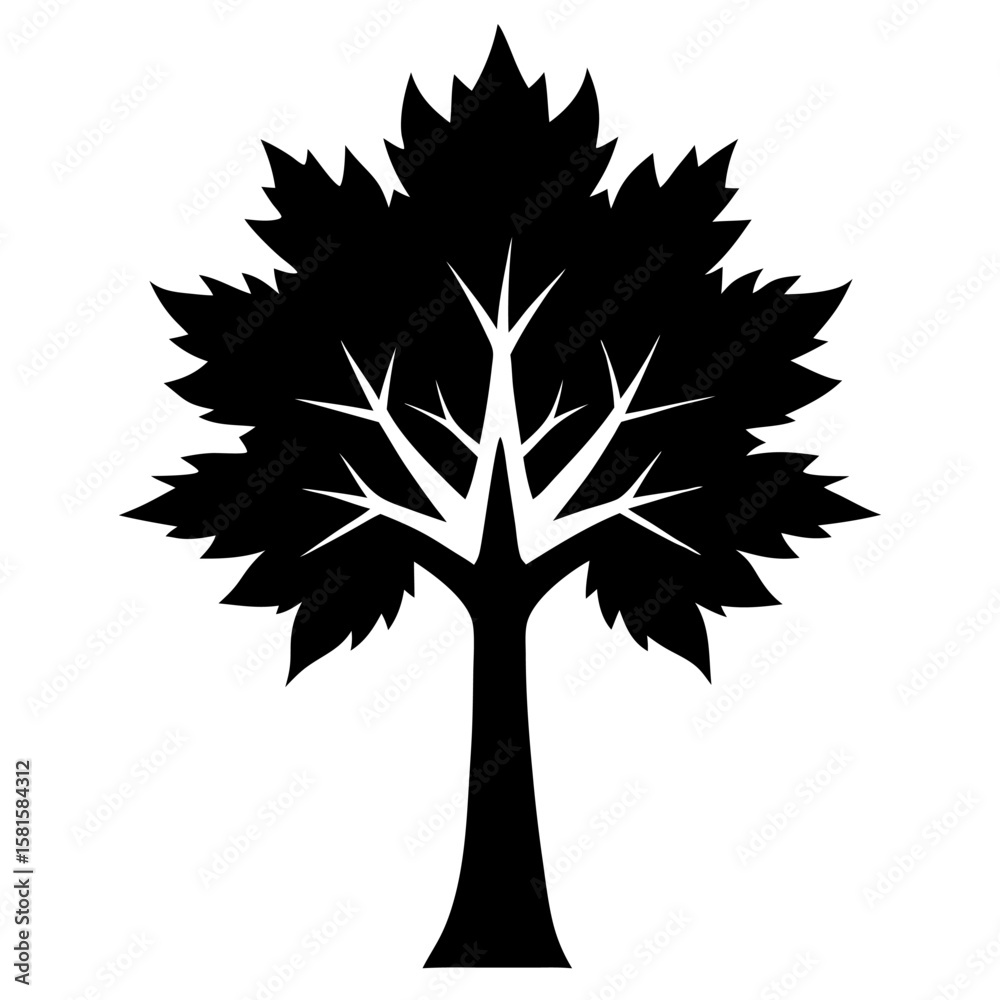 Obraz premium Maple Tree Silhouette on White Background