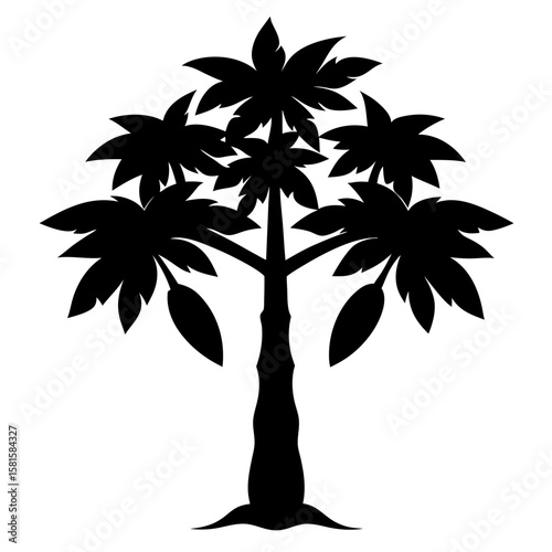 Papaya Tree Silhouette on White Background