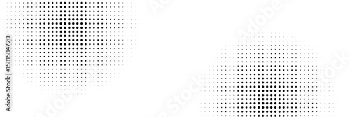 Set of halftone dots gradient pattern texture isolated on white background. Straight dotted spots using halftone circle dot raster texture. Vector blot half tone collection.
