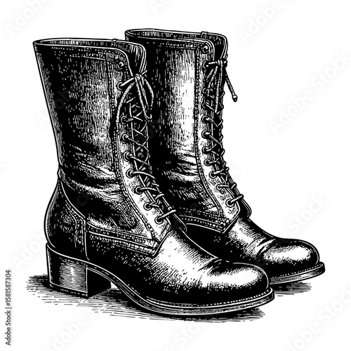 Victorian Lace-Up Boots – Vintage Ink Drawing