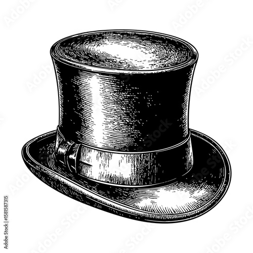 Antique Top Hat – Vintage Etching Ink Illustration