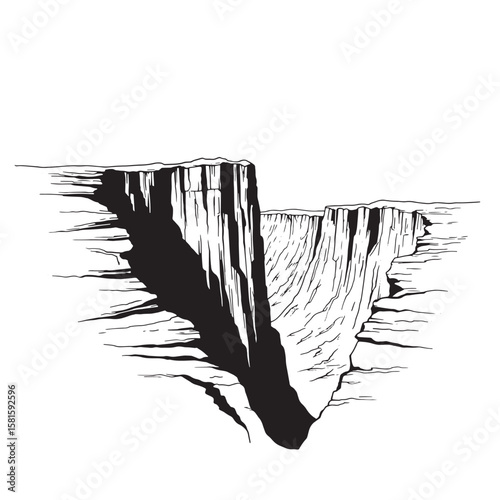 Dramatic vector illustration of a deep canyon depicting rugged cliffs and shadowed walls