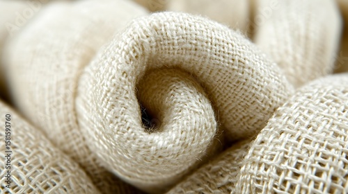 Delicate spiral texture of woven beige linen fabric for a cozy aesthetic creation