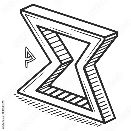 Abstract geometric 3D shape with bold lines and shadow effects creating a modern artistic visual representation suitable for artistic and design