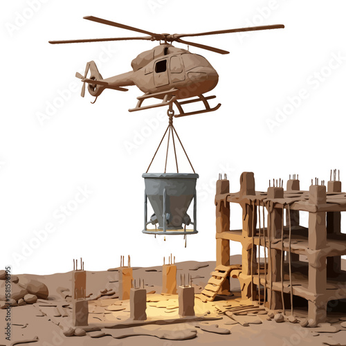 Aerial Concrete Delivery Construction Clay Art Creative Project
