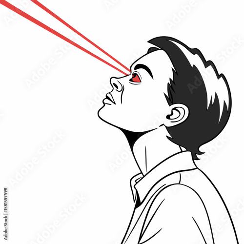 Minimalist illustration of a woman with laser beams emanating from her eyes capturing attention with a striking visual effect