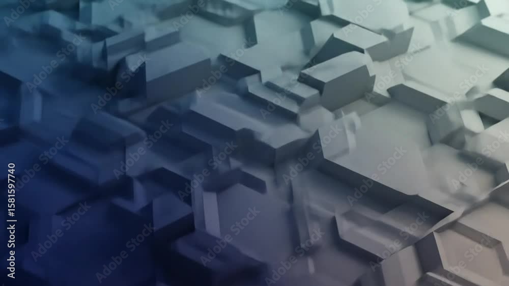 An abstract 3D illustration featuring irregular geometric shapes forming a tiered surface. The gradient of blue to green creates a futuristic and mysterious feel. This style i,abstract blue background