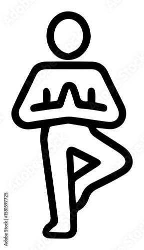 Minimalist Outline Icon of a Person Practicing Yoga Tree Pose for Balance and Wellness