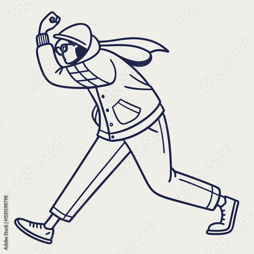 Dynamic Illustration of a Stylish Woman Wearing Sunglasses and Casual Clothing Striking a Confident Pose in a Playful Artistic Style
