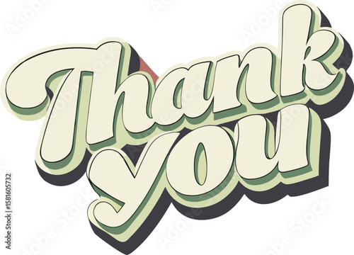 Retro thank you script text isolated on a white background