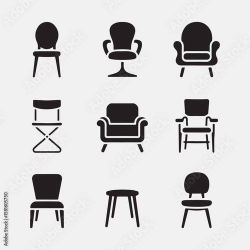 Various Types of Chairs and Furniture Icons
