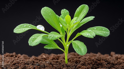 New plant sprouting in rich, dark soil.