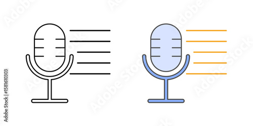 Speech-to-text converter icon with microphone transforming into text lines, ideal for real-time transcription, audio accessibility, and voice recognition technology illustrations.