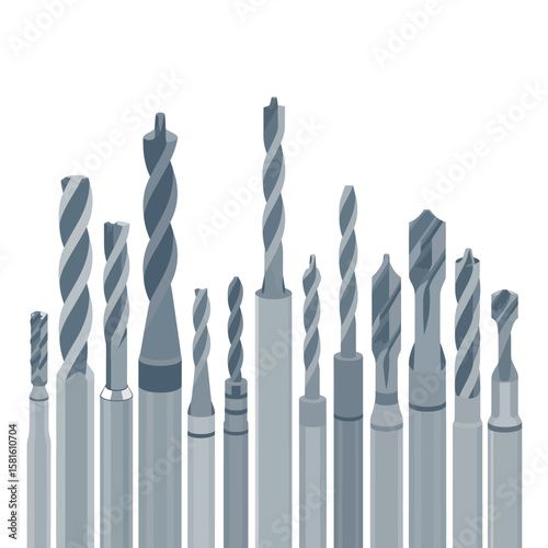 Collection of various metal drill bits for drilling holes in materials