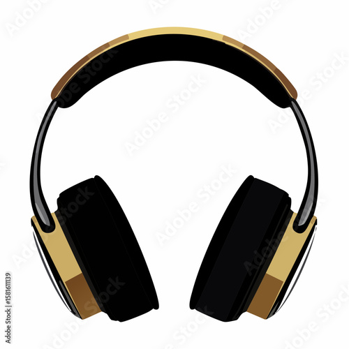 headphone emoji with gold foil ear cups; luxury listening icon in shiny vector style for modern tech, music, and lifestyle branding