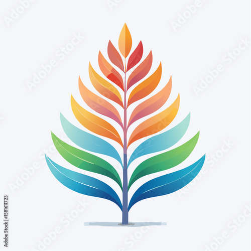 single stylized fern icon with layered vector fronds clean bézier curves centered minimalist botanical design