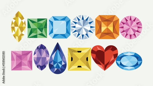 Collection of colorful faceted gemstones in various shapes and cuts