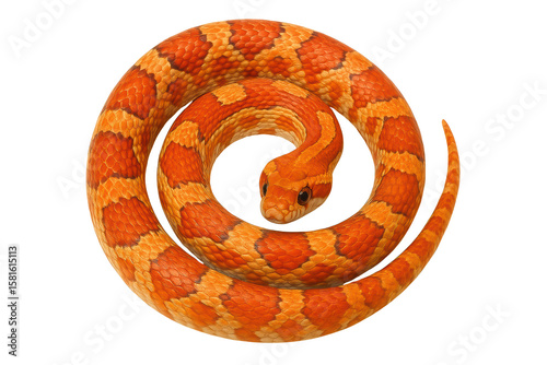 Beautiful pet corn snake with vibrant orange patterned scales on a transparent background