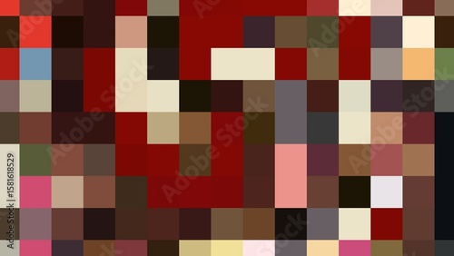 Abstract pixel art resembling a brick wall texture. Red, brown, and black tones create a grunge, urban feel.