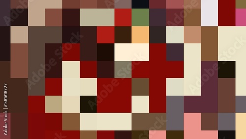 Abstract pixel art with a fabric-like texture. Red, brown, and white create a detailed, intricate pattern.