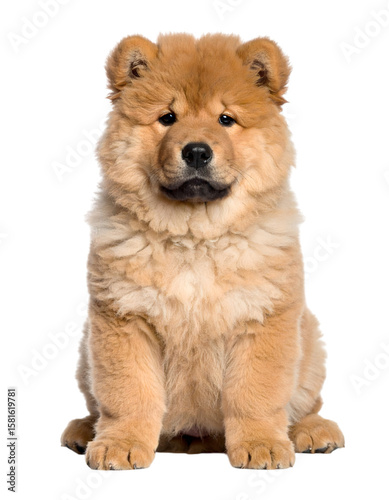 Adorable Chow Chow Puppy Sitting with Fluffy Coat and Charming Face
