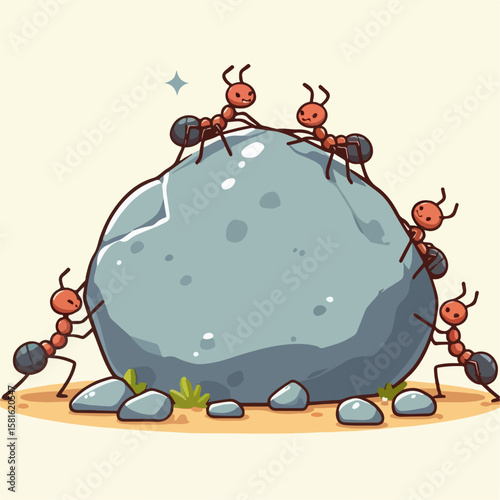 vector illustration of an ant pushing a large rock