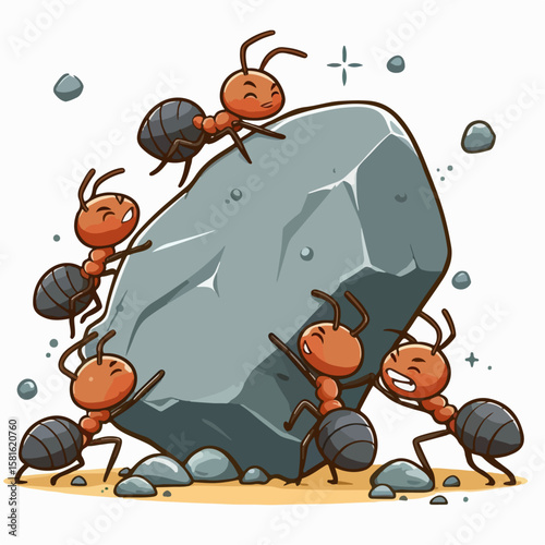 vector illustration of an ant pushing a large rock