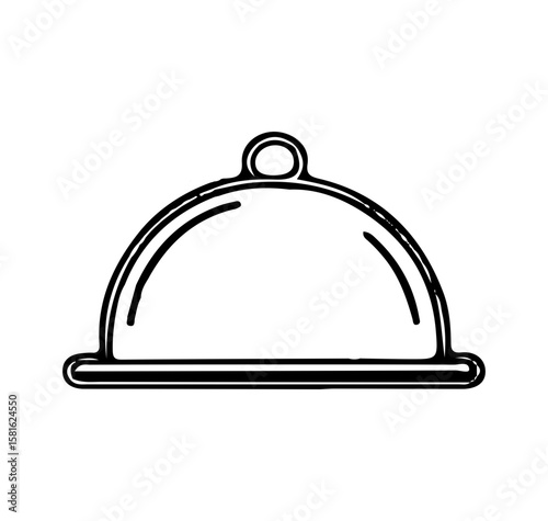 Restaurant cloche or serving dome icon. Black and white vector illustration of a food cover for catering, hotel room service, and gourmet dining concepts.