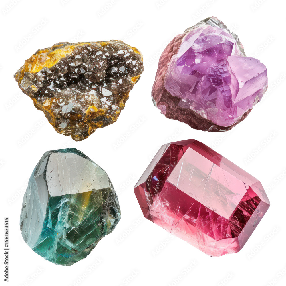 Fototapeta premium 4 different shape of beautiful Gemstone stone isolate on transparency background