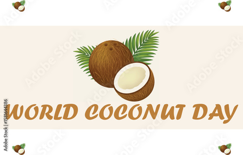World Coconut Day: Tropical Fruit with Leaf, Healthy and Natural Icon