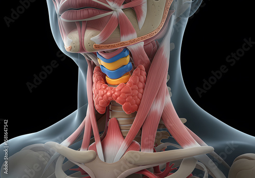 Human neck thyroid gland anatomy diagram